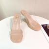 High-heeled slippers women's summer new one-word with PVC outer wear fashion crystal heel