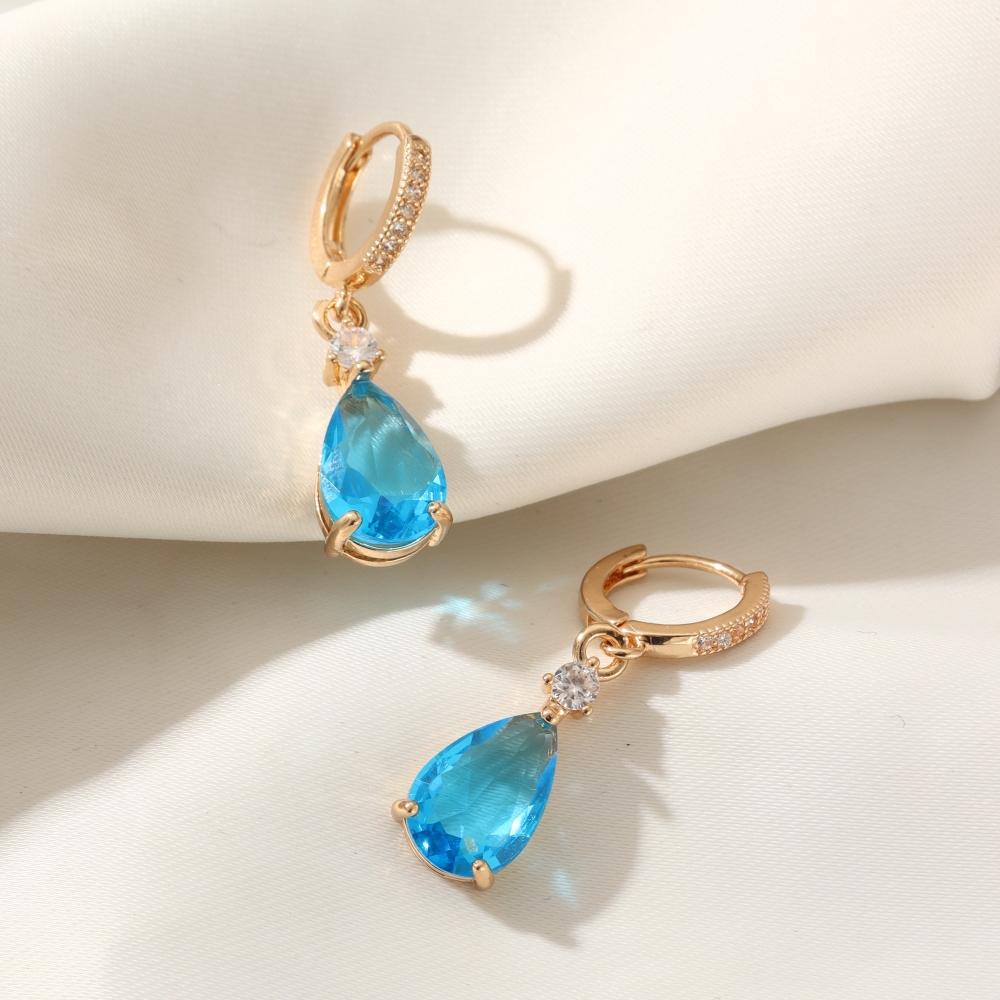 Simple Pink Water Drops Dangle Earrings for Women Zirconia Earring Jewelry Wedding Party Accessories