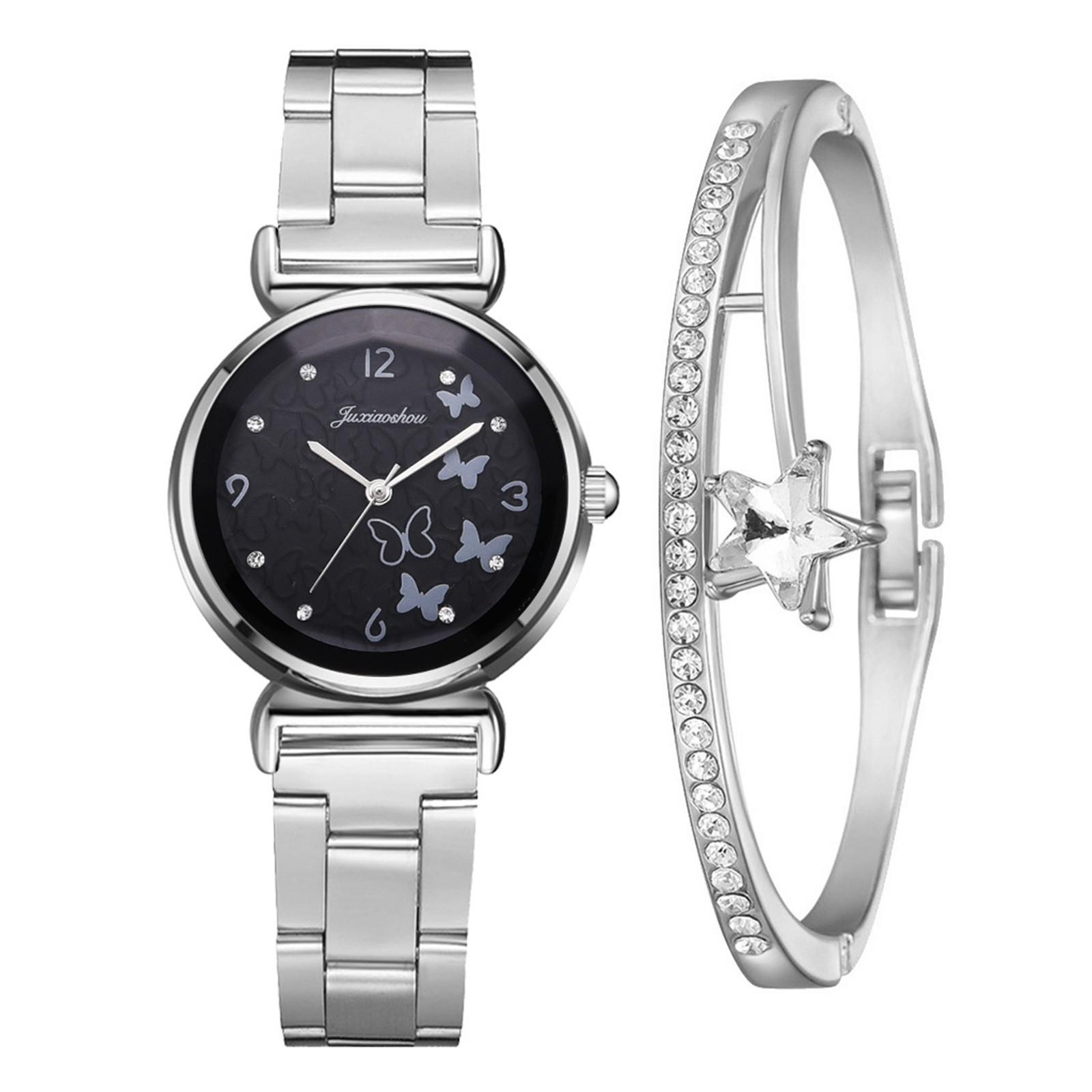 

Женские кварцевые часы с ремешком из нержавеющей стали и браслетом Butterfly Literal One Size чёрный