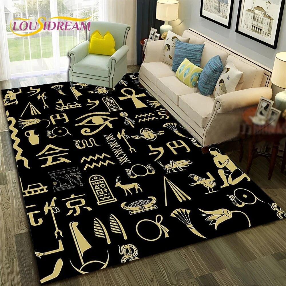 Ancient Egyptian Hieroglyphics Symbol Carpet Rug for Home Living Room Bedroom Sofa Doormat Decor,kid Area Rug Non-slip Floor Mat