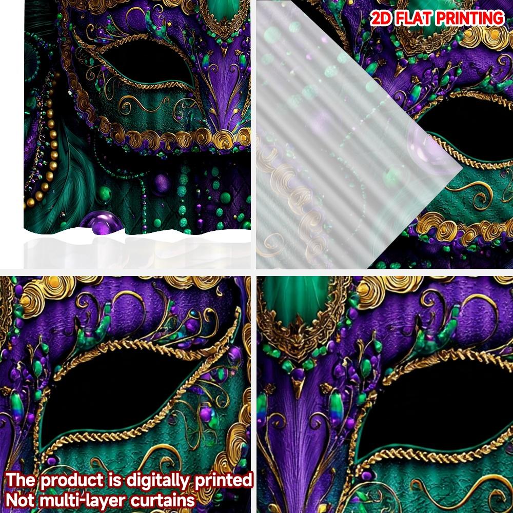 2D flat printing 2pcs Curtain Curtain Mardi Gras Mask and Feathers Digital Printed Polyester Drapes Family Party Decoration for