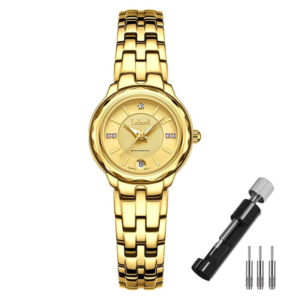 Deselon Women's Elegant Gold Wristwatch Stainless Waterproof Small Business Gift for Girlfriend