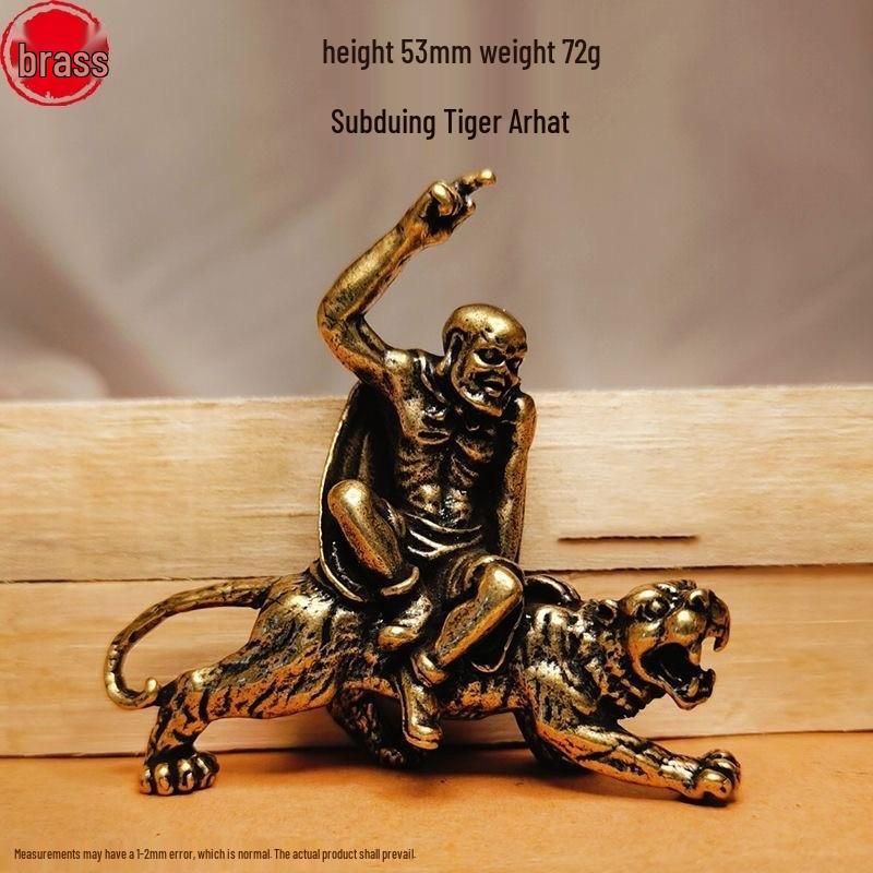 Solid Brass Eighteen Arhats Dragon and Tiger Taming Desktop Ornaments