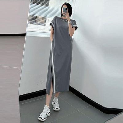 European Style Plus Size Summer Short-Sleeve Dress - 300 Jin Light Luxury Split T-Shirt Long Skirt