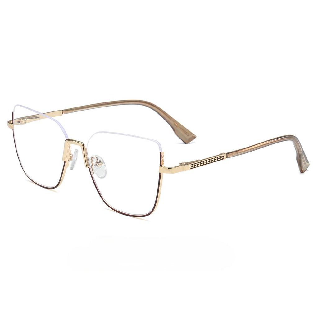 Metal Cat Eye Half Frame Glasses Women Trendy Thin Anti Blue Light Fashion Eyewear Casual Accessories