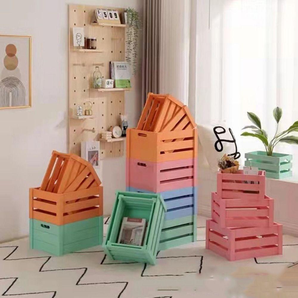 Wooden Wood Nesting Storage Crates Handle Storage Container Vintage Wood Basket Bedroom