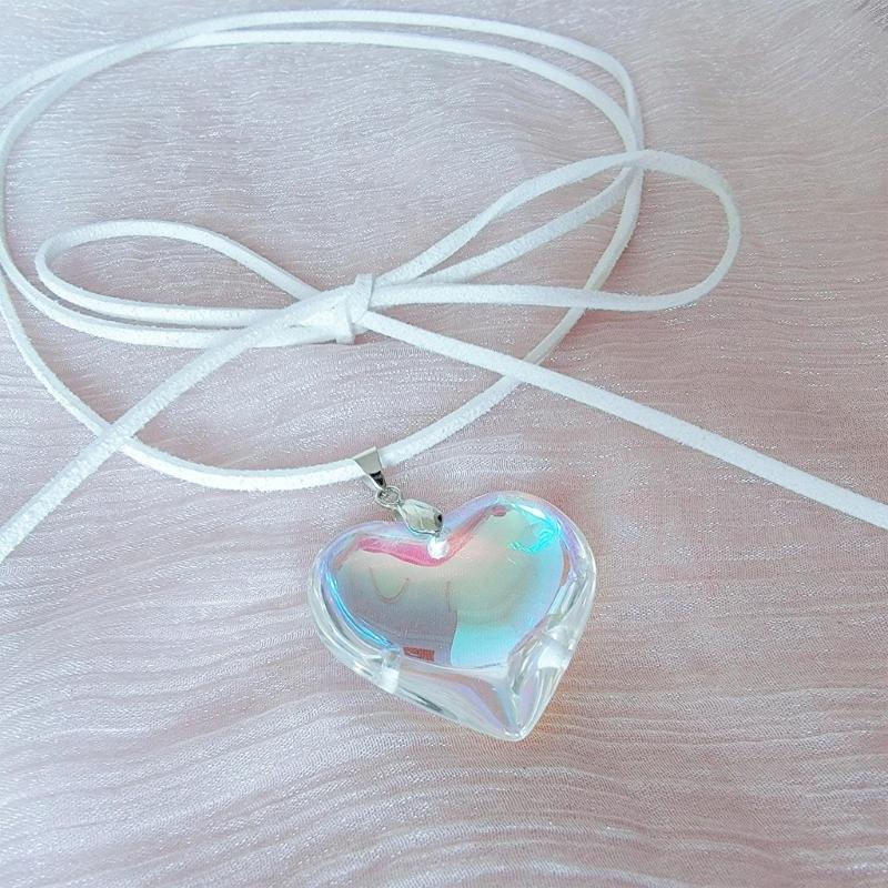 Large Heart Necklace Crystal Heart Pendant Clavicle Chain Romantics Heart Choker Anniversaries Gift for Women Girl Teen