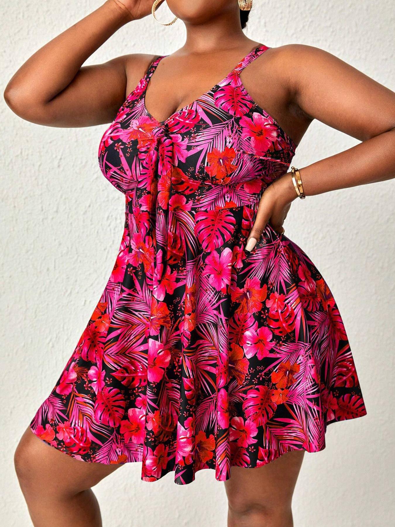 

Женский сексуальный купальник большого размера с цветочным принтом, женский летний комплект из двух частей, модный пляжный купальный костюм 5XL