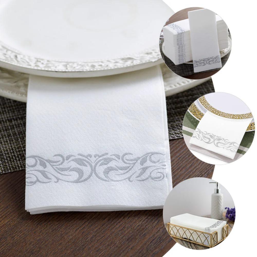 25Pcs Vintage Table Tissue Gold/Silver Printing Hand Towel Elegant Disposable Table Napkin  Banquet
