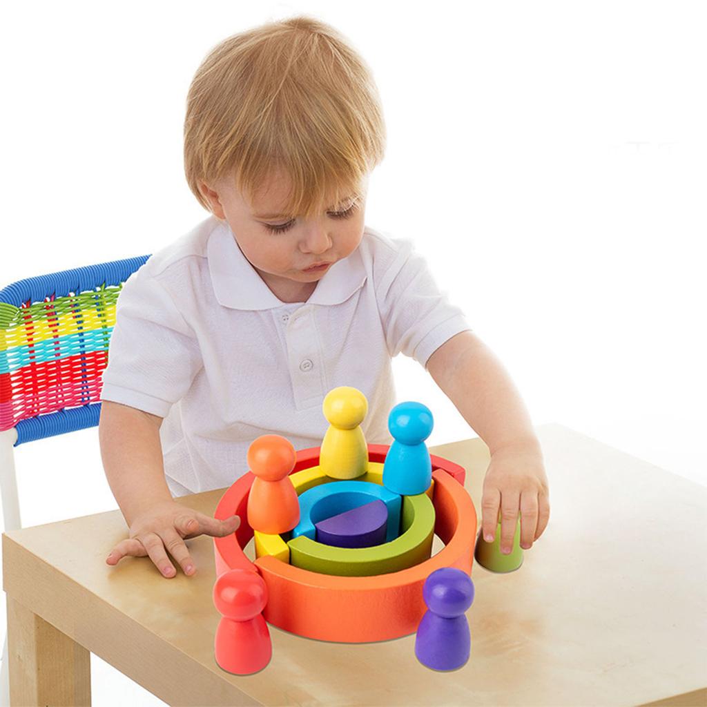 Arch Stacking Blocks Toy Wooden Early Educational Colorful Stacking Building Blocks for Children
