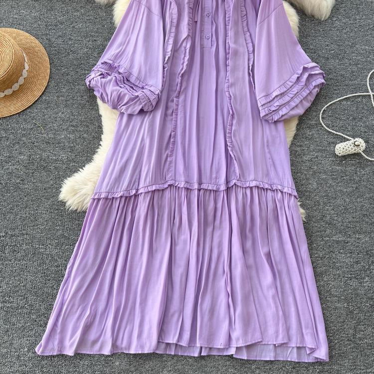 Lanterna Vintage Allacciatura Ruffle Vestito Maniche Lunghe Elegante Ampio Scollo O Moda Coreana High Street Abbigliamento Donna
