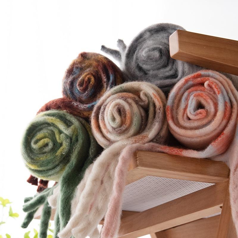 New Imitation Cashmere Fluffy Big Pulled Scarf Warm In Autumn and Winter Fringed Shawl Versatile Simple Plaid