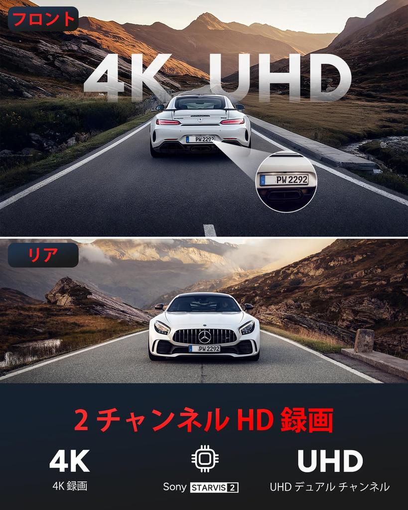 SJCAM M60S Dash Cam with Front and Rear 4K Simultaneous Front and Rear UHD Parking Monitoring Lightweight and 64GB Card Cameras, Recording,