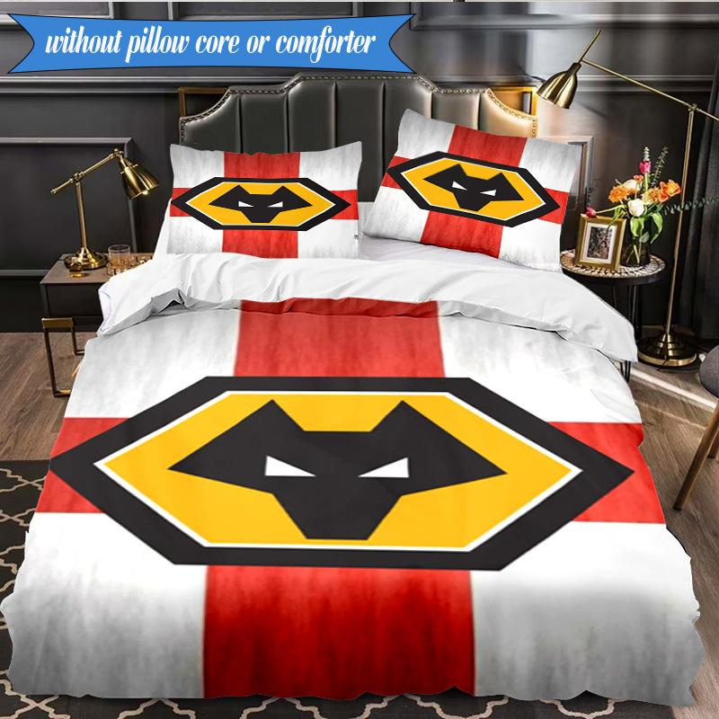 3PCS Wolves Team Emblem Printed Soft Bedding Set,Including 1pc Duvet Cover And 2pcs Pillowcases Perfect for Bedroom, Dormitory, Fan Gift