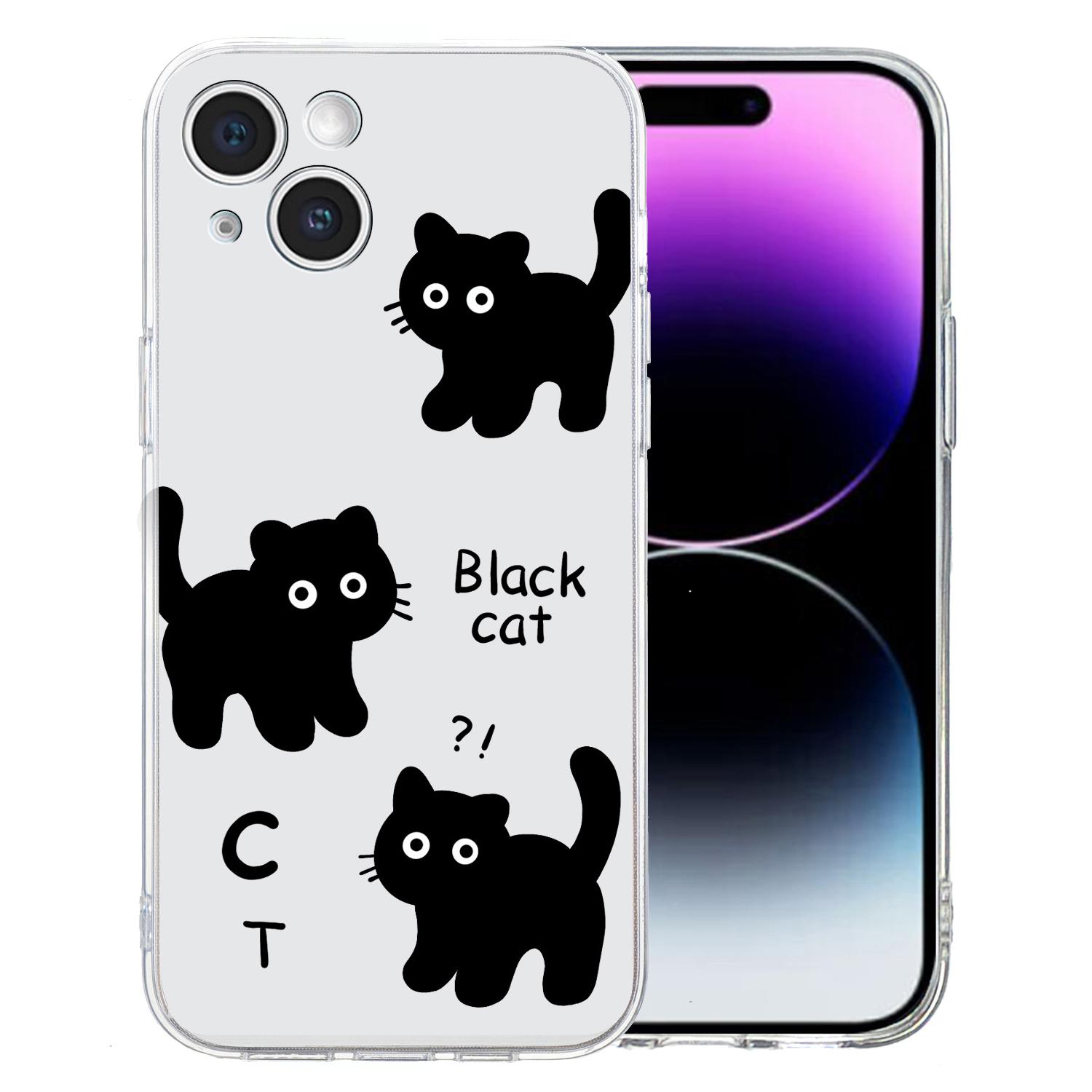

For iPhone 15 Plus Slim Case Pattern Printing Soft TPU Phone Cover Black Cat