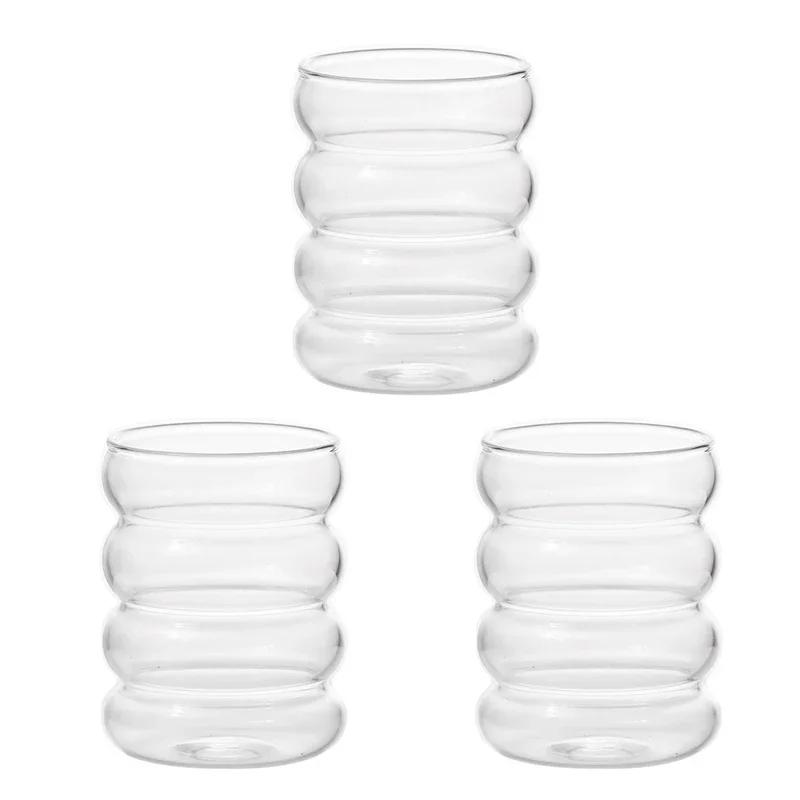 350ml Four Circle Glass Cup Transparent Heat-resistant Coffee Cup Leisure Household Brekfase Juice Milk Water Cups Beer Glass