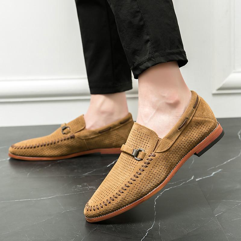 Fashion High Quality Casual Suede Leather Shoes Men Handmade Designer Green Loafers Men Flat Mocasines Breathable Formal Man Shoes 2024