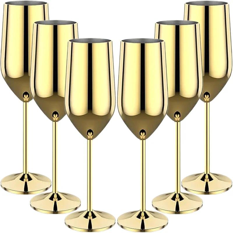 6Pcs Stainless steel wine glasses unbreakable metal cocktail glasses 220ml for drinking cocktails and wine in the at bar Cup