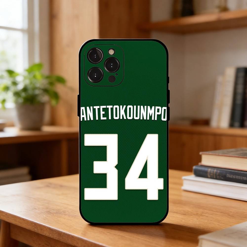Giannis Antetokounmpo 34 Phone Case For iPhone17,16,15,14,13,12Plus,Pro Max,XS,5G Soft Silicone Black Cover iPhone11PROMAX