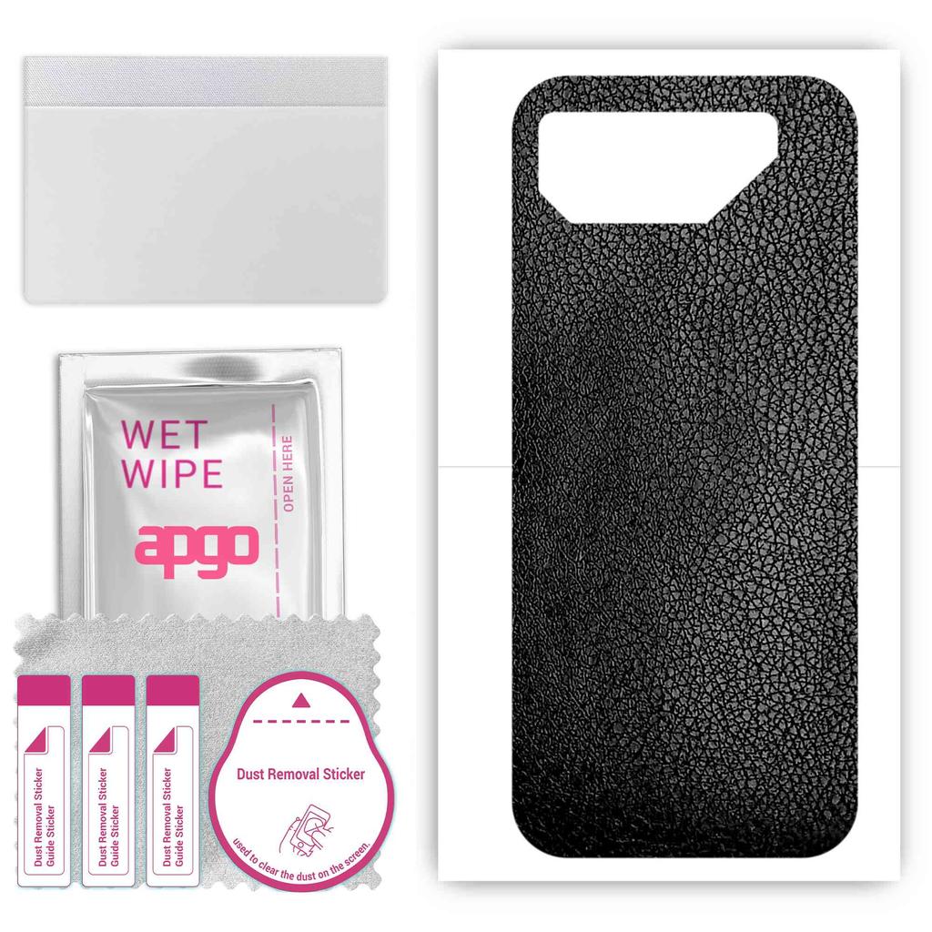 apgo Protective Skin Sticker for the Back Compatible with Asus ROG Phone 7 Ultimate, Wrap Film, Foil, Vinyl - Pattern Black Leather