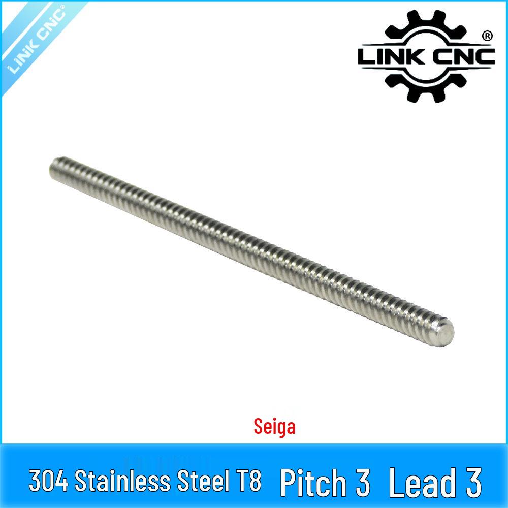 304 Stainless Steel T8 Trapezoidal Lead Screw, 3mm Pitch & Lead 100mm (1 piece)
