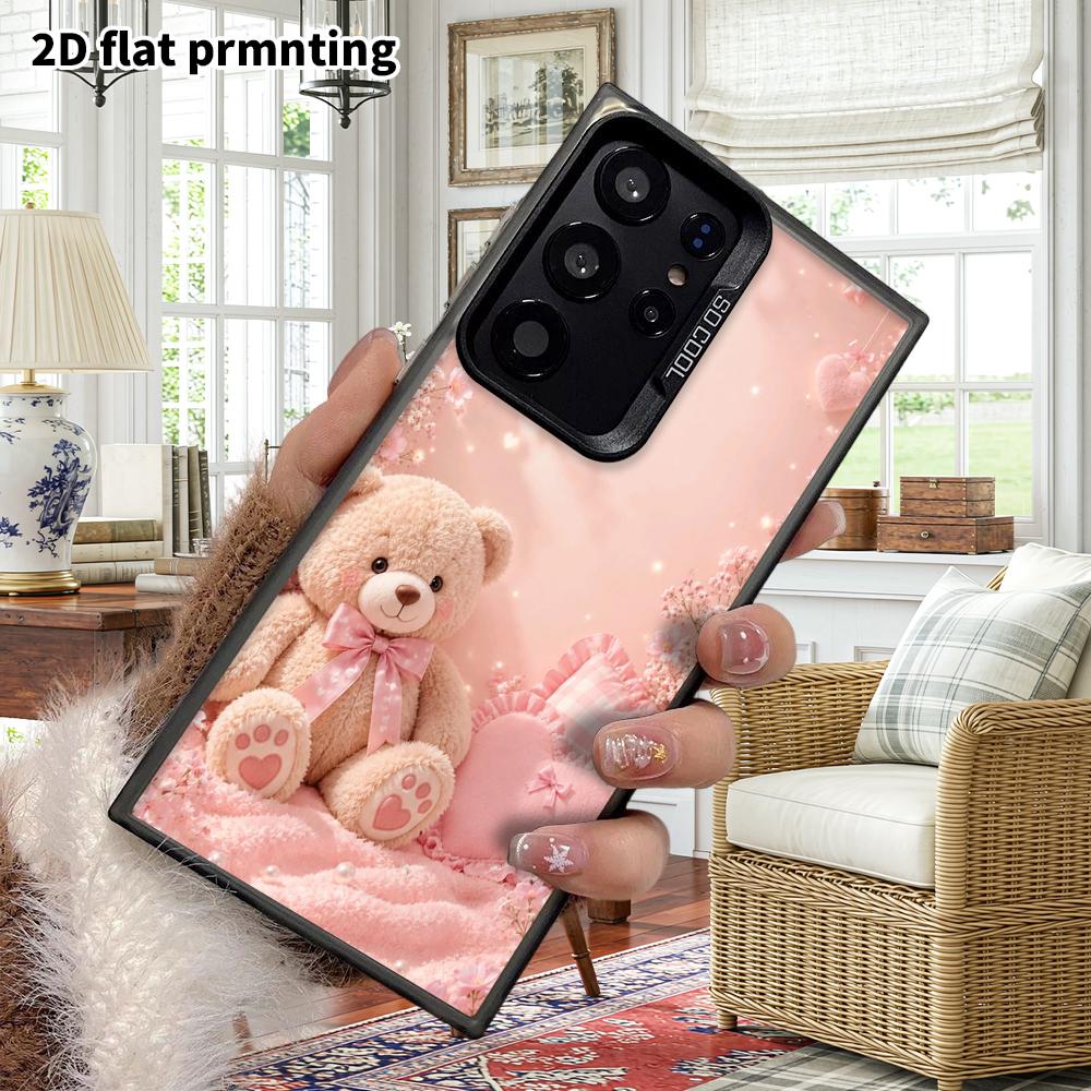 Phone Case: 2D Flat Samsung Galaxy A34 A35 M05 M06 S20 S22 S21 FE Plus 5G Protective Case, Couple Style, Light Brown Cherry Blossom Bear, Christmas an