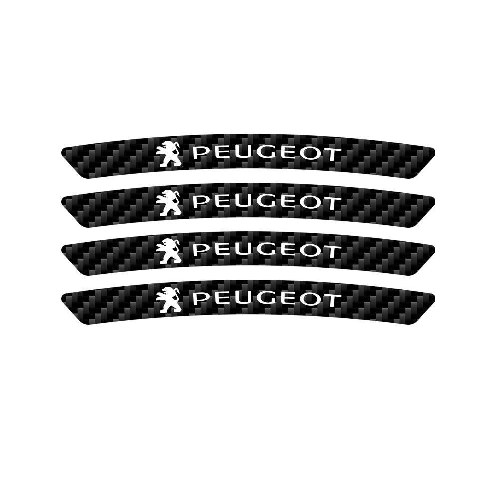 Auto Styling 4 Stuks Koolstofvezel Embleem Velgen Velgranden Stickers Decal Voor Peugeot 208 2012~2018 308 2014~2021 2008 3008 107 106 406