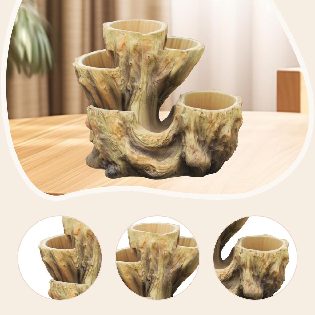 Tree Stump Flower Pot Flower Vase Decorative Organizer Indoor Plants Figurine Plant Pot for Office Desk Table Centerpiece