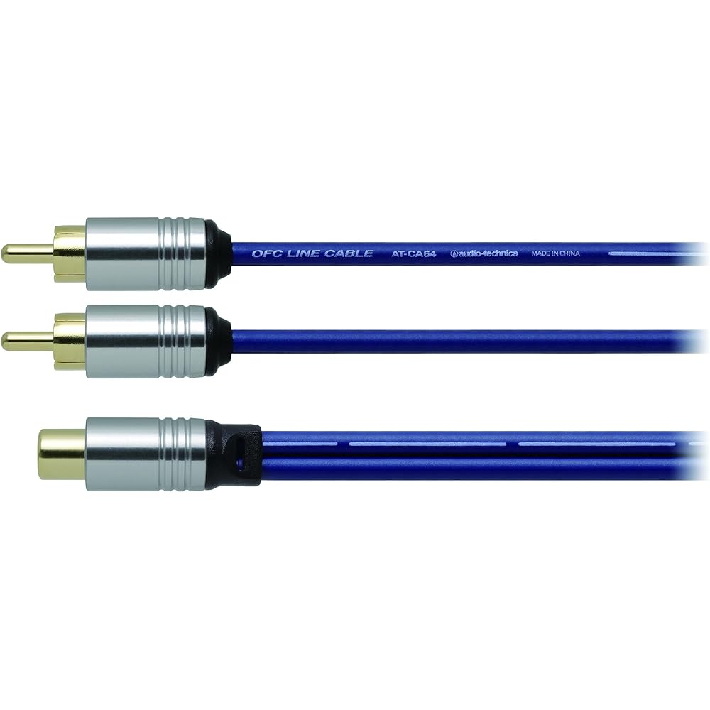 Audio-Technica AT-CA64P2 OFC Audio Cable, RCA, for Car Use, 90°C Heat Resistant, Shielded, Noise Resistant, Small Plug, Y-Type, 2 Males, 1 Female, 0.3