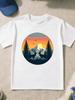 Mountain Sunset Two Deer Forest Print T Shirt Boys Girls Nature Outdoor Short Sleeve Tee Family Matching Kids Cotton Tops