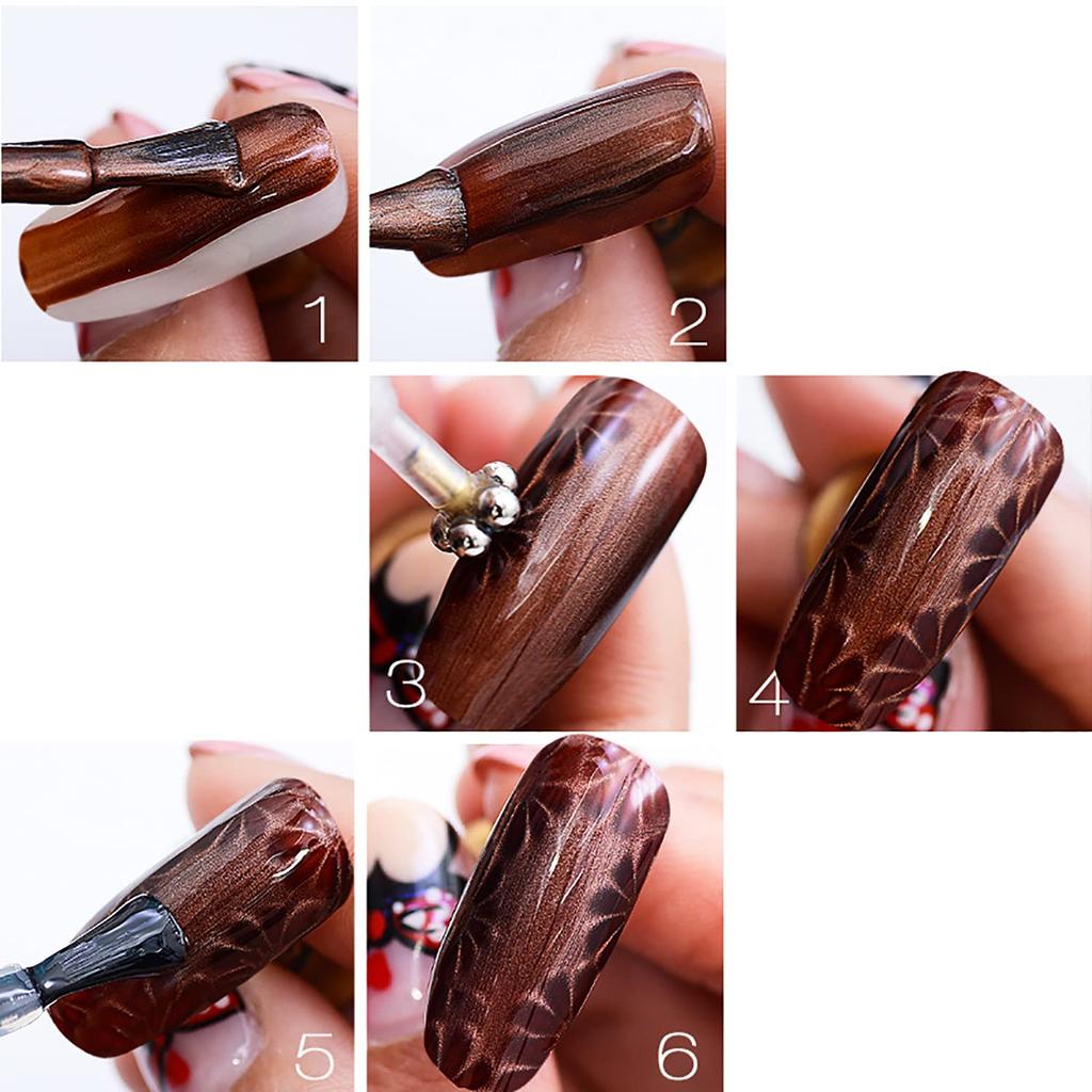 YIKOOLIN 1/2/5 Stück/Set Stück Nagel Magnetstab Cat Eye Magnet Werkzeug Doppelkopf Blumen Design Nagelkunst Magnetstift für Salon