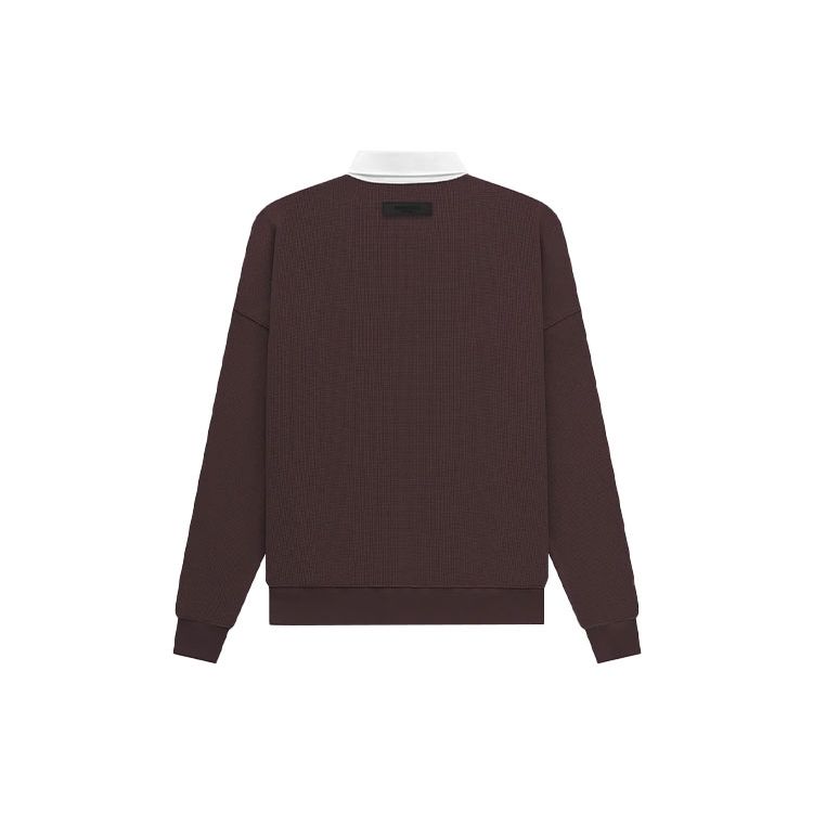 Fear of God Essentials SS23 Henley Gaufre Rugby Avec Logo Lettre Imprimé Manches Longues Polo Homme Hauts Prune FOG-SS23-054