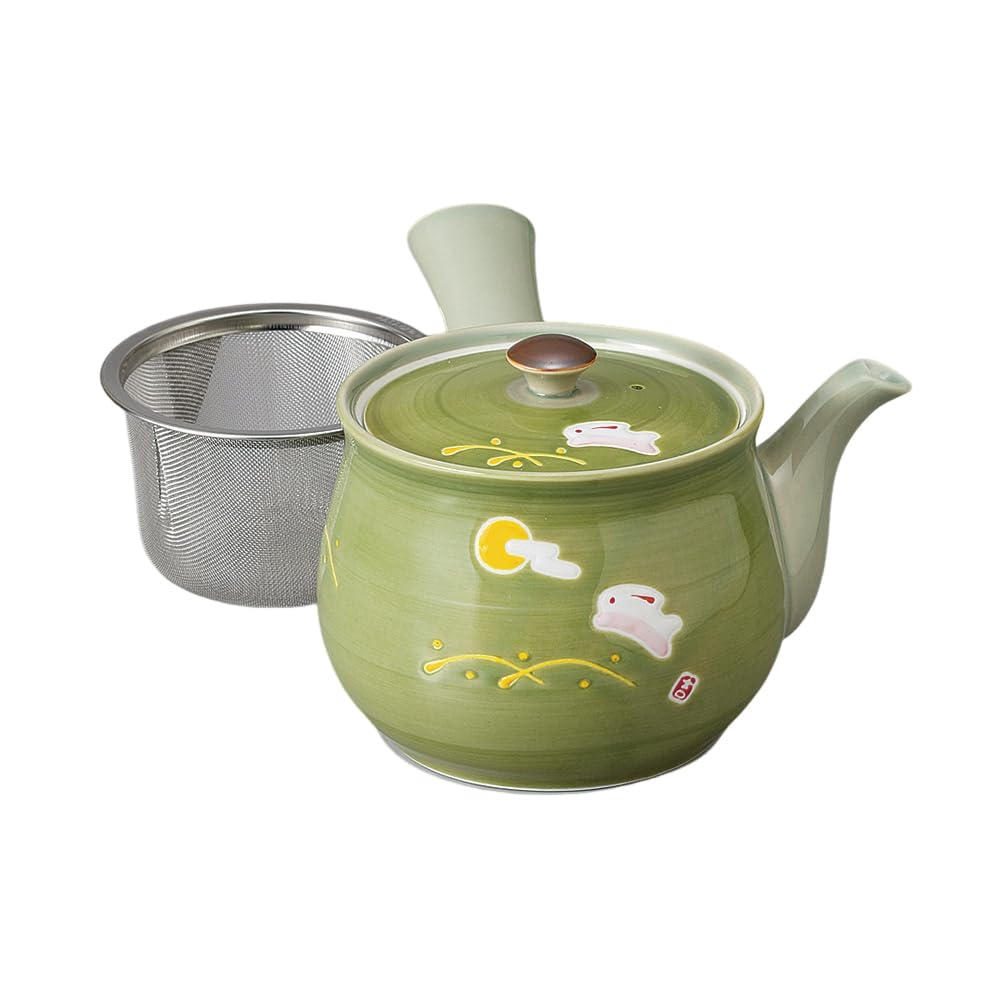 

Ale-net Arita Ware Teapot (Stainless Steel with Strainer), 650cc, Usotoya, with Basket, Extra Large Teapot (Green), Porcelain, Made in Japan, Stylish