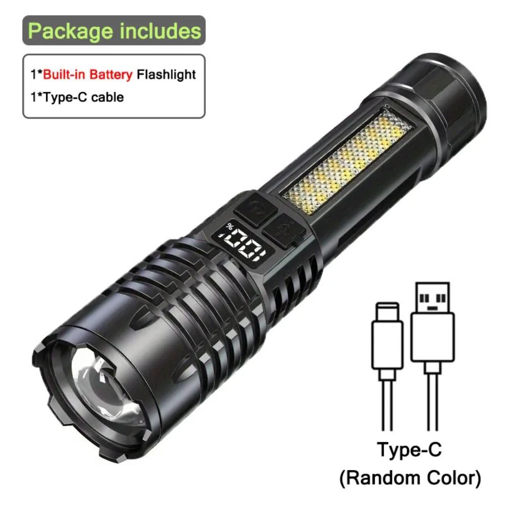 High Power Led Flashlight Rechargeable Tactical Torch Built-In Battery Hand Lamp Long Shot For Camping USB charging side light red blue warning light