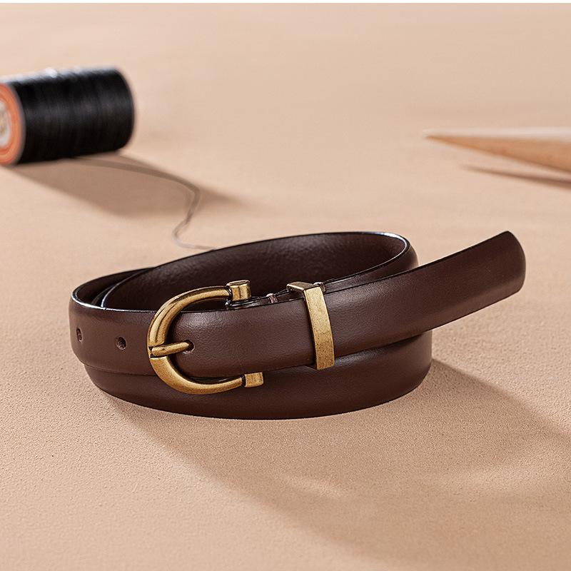 Guangzhou Top Layer Cowhide Thin Belt for Women Fashion Versatile Genuine Leather Korean Belt for Women High End Decorative Cowhide Belt