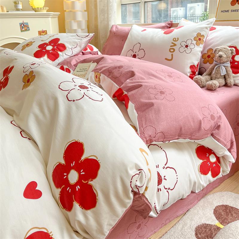 Fire-delt rent bomulls fire-delt sett, ren bomull, friskt og fortykket dynetrekk