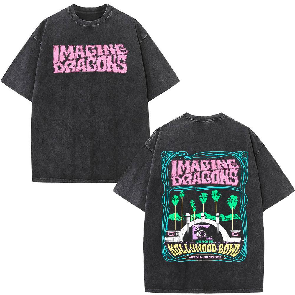 Imagine Dragons Loom World Tour Vintage Washed T Shirt Rock Band Tshirt Unisex Women Aesthetic Trendy Cotton Short Sleeve T Shirt
