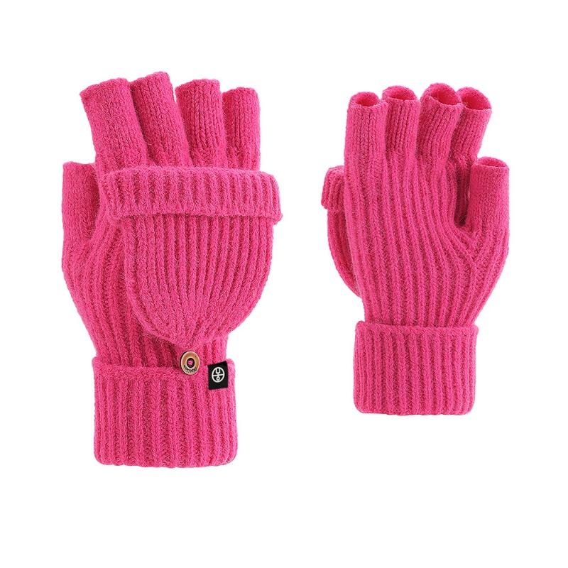 Candy-colored dew finger flip half-finger gloves knitted thermal gloves dual-purpose double-layer thickened to prevent cold autumn and winter