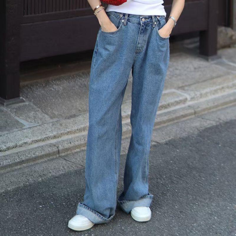 

Western Style New Fashion Casual Trousers High Waist Slimming Straight Jeans High-Waisted Jeans Blue L