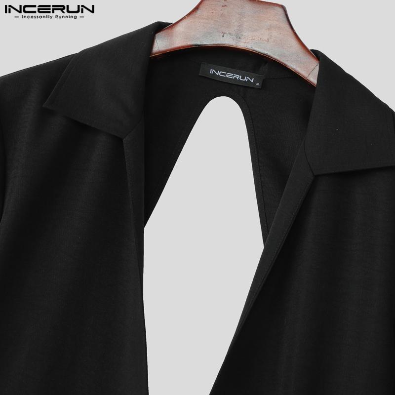 INCERUN Men V Neck Short Sleeve Lace-up Waist Back Cutout Irregular Long Tops T-shirts