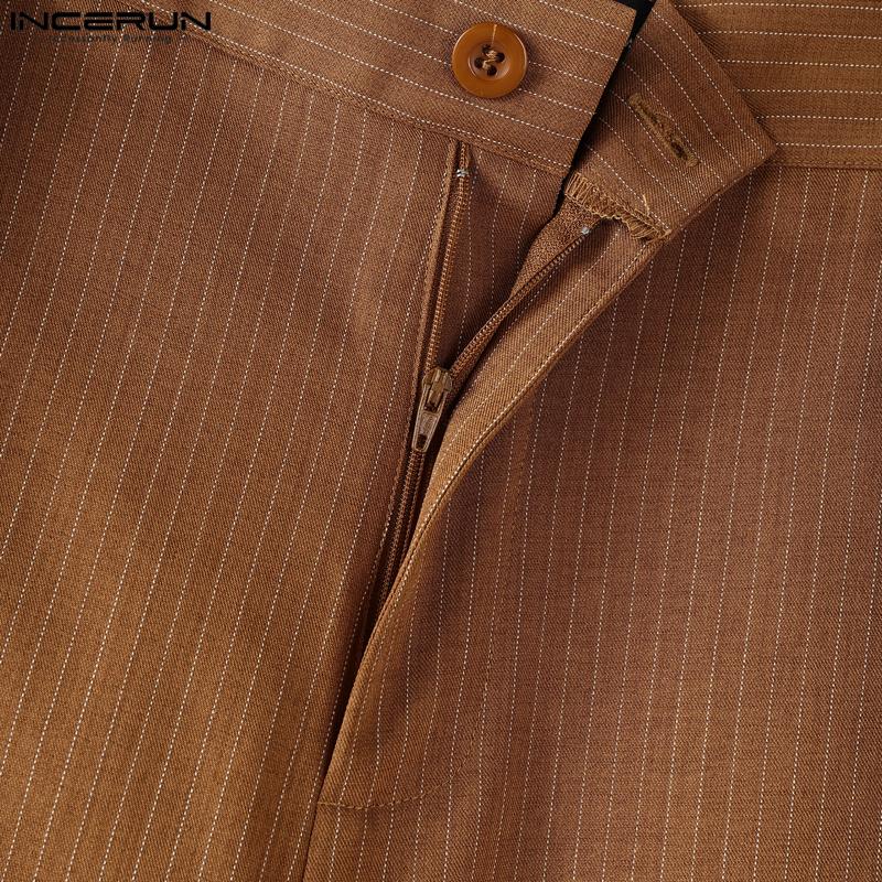 INCERUN Men Casual Loose Zip-up Waist Striped Baggy Wide Legs Pants Long Trousers
