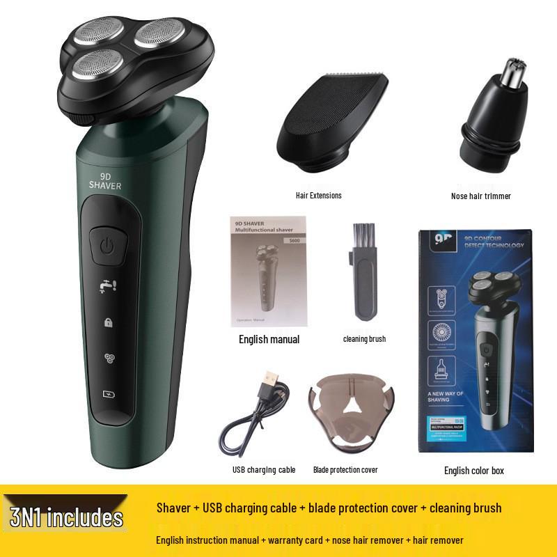 9D Multifunctional USB Rechargeable Electric Shaver & Full Body Hair Removal - Washable Beard Razor