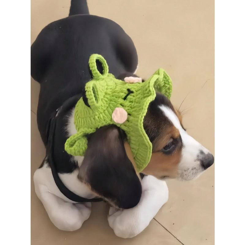 1PC Frog Knitted Pet Hat Adorable Cartoon Cat Cap For Small Dogs Cats Handmade Knit Headgear Cozy Stylish Pet Accessory Soft Warm Winter