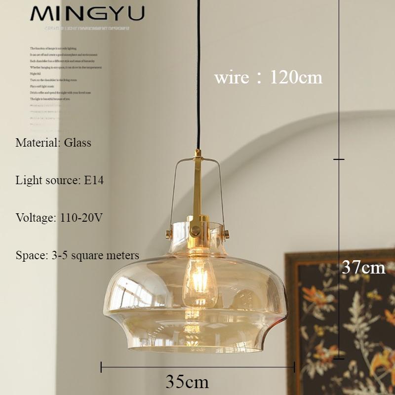 American Vintage Amber Glass Pendant Lamp Nordic Modern Home Decoration Bedroom Study Living Room Chandelier Atmosphere LED Lamp