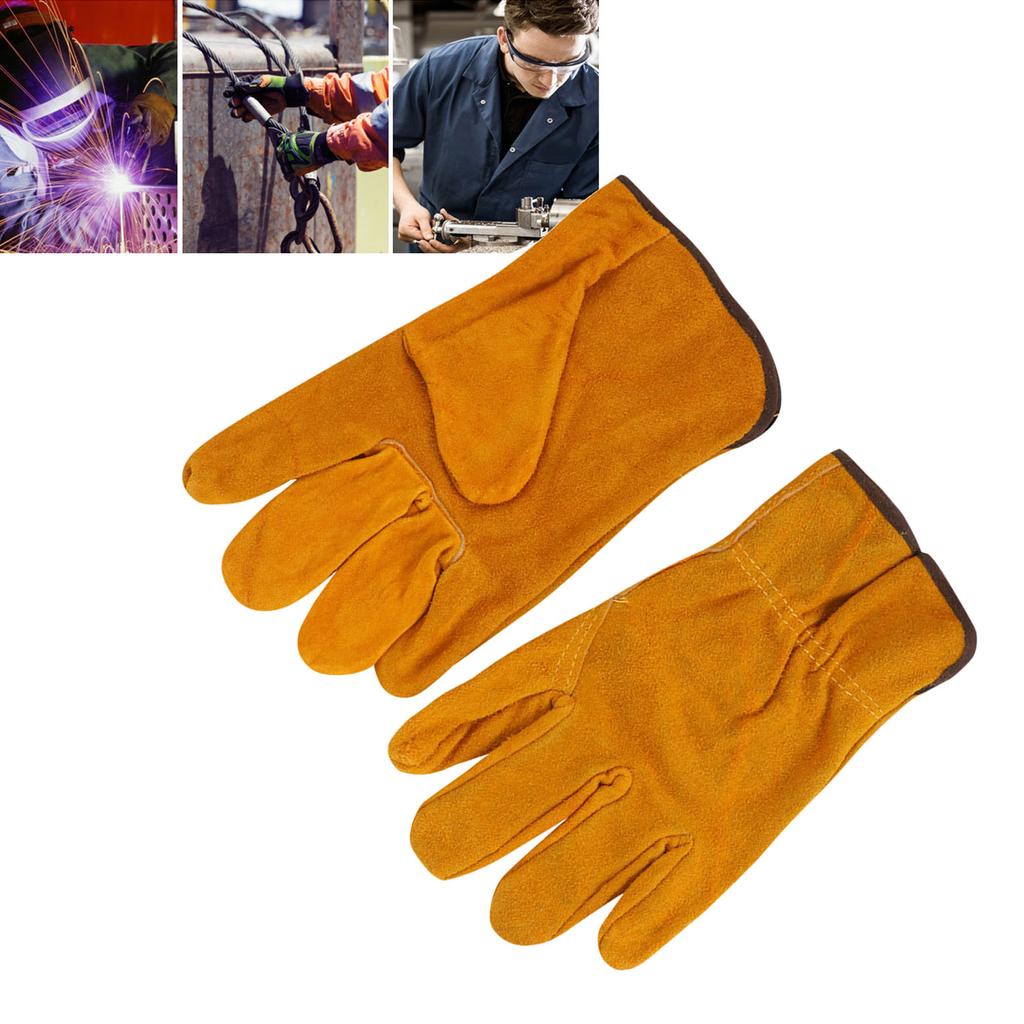 Utility Work Gloves Cowhide Leather Heat Resistant Gloves Protective Working Gloves for Driver Welder Yellow