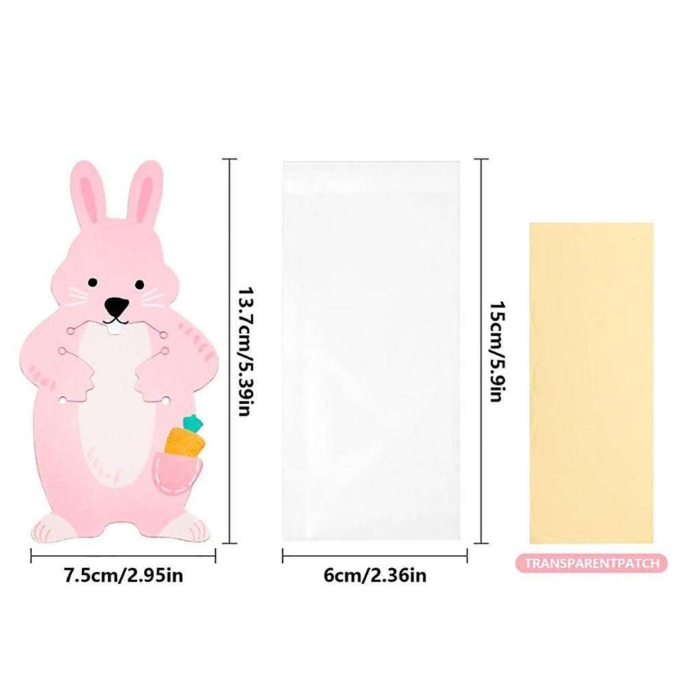 20pcs Self Adhesive Easter Cellophane Bags Candy Cookie Pink Bunny Greeting Cards Clear Poly Gift Bags Party Favor