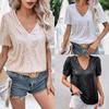Summer Women's New Sexy Solid Color Sequin V-neck Loose Short-sleeved T-shirt Top