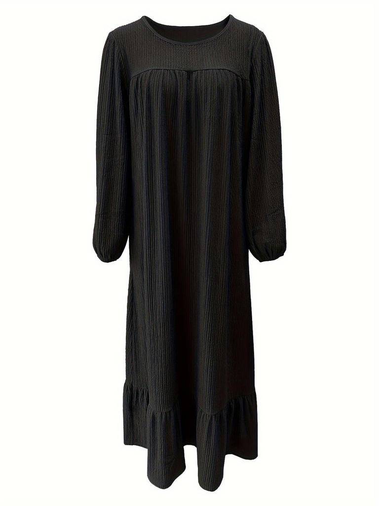 2024 Women's Long-Sleeve Vintage Ruffle Hem Dress - Spring/Autumn Fashion