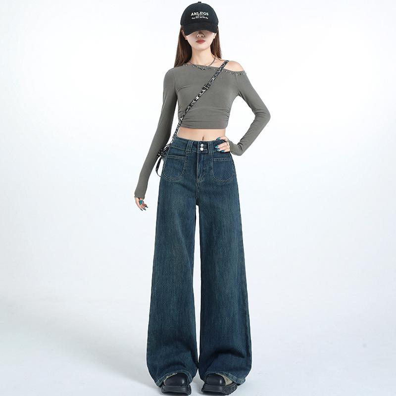 Women's Autumn Drooping and Versatile Straight-leg Mopping Pants for Women's Autumn High Waist Wide-leg Pants for Women's Autumn