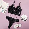 Seturi Sexy de Lenjerie Fetish Pentru Femei Set 2 Piese Topuri Corset din Piele Plasă Transparentă Body Lenjerie Intimă Exotică Sutien Push-Up cu Bandă Chiloți